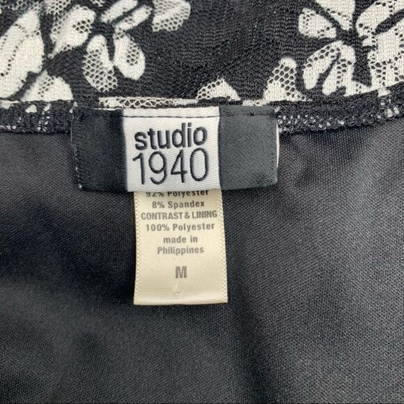 STUDIO 1940 FLORAL PRINT Women Top Short Sleeve Color black and white Si… - Picture 7 of 8